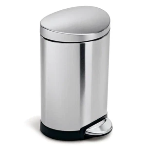 6L Semi-Round Step Bathroom Trash Can, Brushed Stainless Steel - Picture 1 of 12