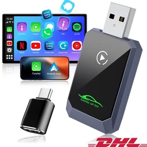 2 in 1 Wireless Apple Carplay Android Adattatore Auto USB Car Dongle Connect Box - Foto 1 di 11