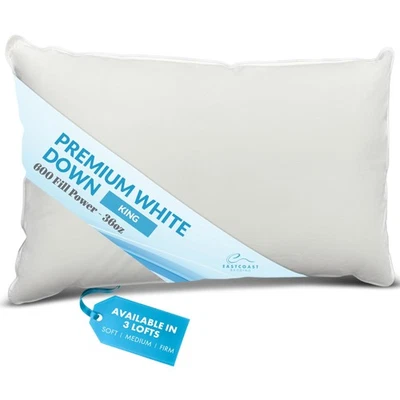 Goose Down Sleeping Pillow White 600 Fill Power with 400 Thread Count 100% Co... - Image 1 of 4