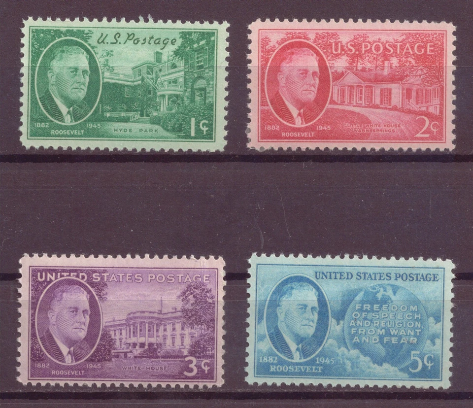 U.S, Set of 4, Tribute to President Franklin Roosevelt, MNH, 1945, 1946, OLD - Image 1 of 1