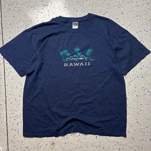 Y2K Hawaii Navy Embroidered T-Shirt Graphic Mens XL Short Sleeve Casual - Picture 1 of 5