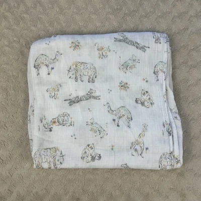 Angel Dear Boho Elephant Camel Baby Swaddle Blanket Gray White Floral Tiger - Image 1 of 4