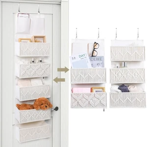 Over the Door Organizer Macrame Boho Nursery Storage with 5 Large Woven Pocke... - Picture 1 of 9