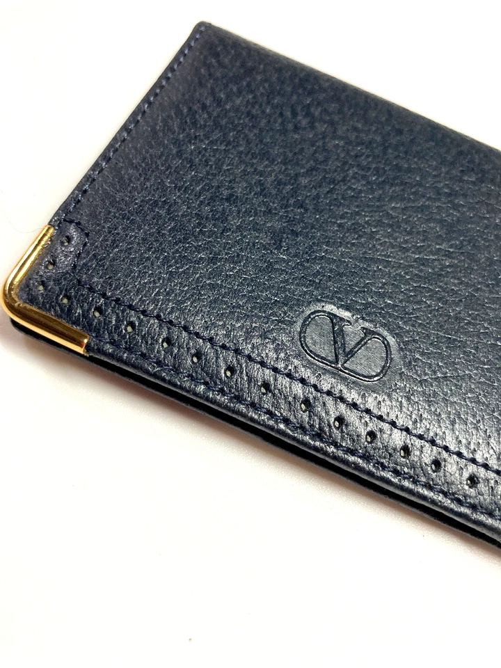 CARTERA COMPACTA DE CUERO VALENTINO GARAVANI INICIAL V TARJETA PLEGABLE AZUL ... - Imagen 1 de 4