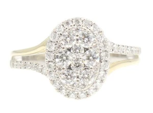 Estate 0.80 Ctw Round Diamond Oval Cluster 14KT Gold (585) Halo Engagement Ring - Picture 1 of 19