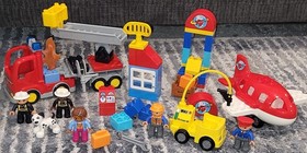 Lego Duplo Complete 10590 Town Airport Set & 10592 Complete Fire Truck Set