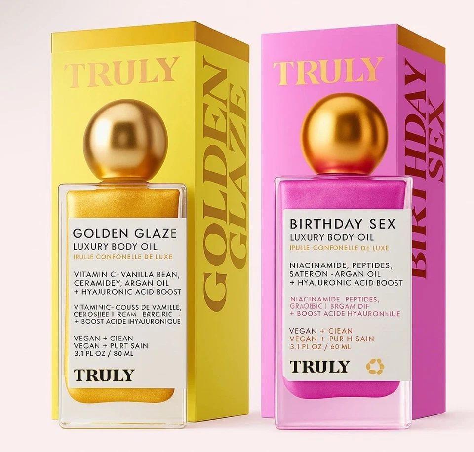 Truly Luxury Body Oil Duo | Golden Glaze Birthday Sex | 2-Pack Shimmer Oils