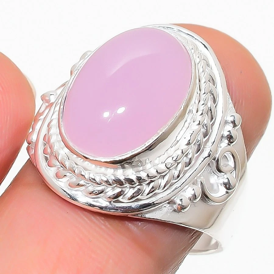 Anillo de plata esterlina 925 hecho a mano con piedras preciosas de cuarzo rosa joyas de todos los tamaños para regalo Foto 1 de 1