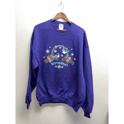 Sudadera De Colección Wyoming Púrpura Pájaro Invierno Gráfico Cuello Redondo Años 90 X-Grande Foto 1 de 4