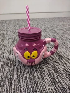 Disney Cheshire Cat Mason Jar Drinking Glass With Straw Alice In Wonderland - Picture 1 of 8