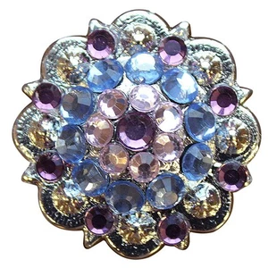 HILASON Set of 2 Screw Back Concho Rose Aqua Marine Crystal 1-1/4In Saddle - Picture 1 of 6