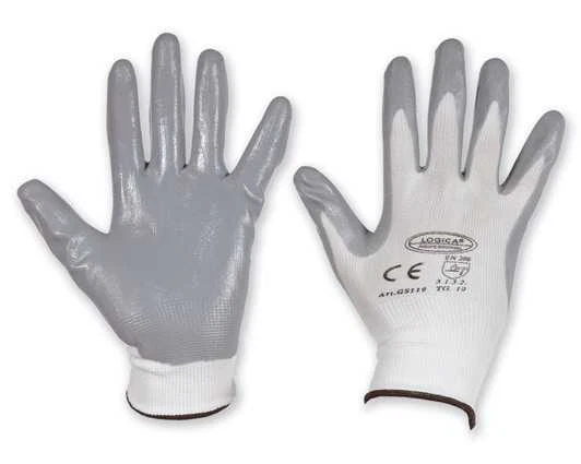 2 PAIA GUANTO GUANTI NITRILE TG. 10 GRIGIO COTONE PLASTICA PROTEZIONE LAVORO