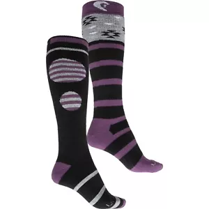 Paquete de 2 calcetines de esquí unisex de lana Lorpen Merino hasta la rodilla negros/ciruela talla grande - Imagen 1 de 9