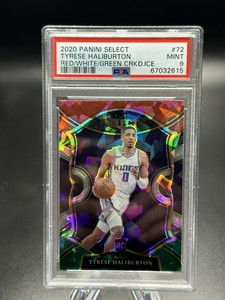 Tyrese Halliburton 2020-21 Panini Select Red White Green Cracked Ice RC - Psa 9