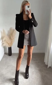 ZARA WOMEN FROCK COAT LONG BLAZER WITH SHOULDER PADS BLACK Size M - Picture 1 of 4
