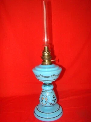 lampe à pétrole en opaline peinte époque 19ème ( Napoléon III ) - Photo 1/4