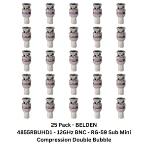 Paquete de 25 BELDEN 4855RBUHD1 RG-59 Sub Mini 12GHz 4k BNC Compresión Doble Burbuja - Imagen 1 de 2