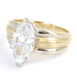 + 14k - 2-Tone Gold 3ct Marquise CZ Engagement Big Cocktail Ladies Ring Size 8 - Picture 1 of 12