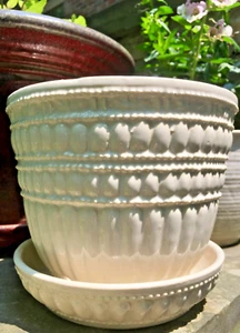 Vintage McCoy Perlen Keramik 5 1/2" Blumentopf Übertopf mit untergesetzter Untertasse - Bild 1 von 6