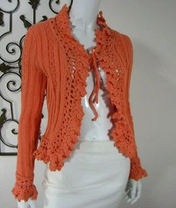 One Girl Who LONG SLEEVE Cardigan SWEATER M Medium Coral Orange  - Picture 1 of 5