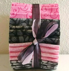 Honey Bun Strips Quilting Fabric 20~1.5" Pink Black Gray Floral Cotton Sewing - Picture 1 of 4