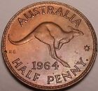 Rare Gem Unc Australia 1964 Half Penny~Mint Luster~Kangaroo~Free Shipping