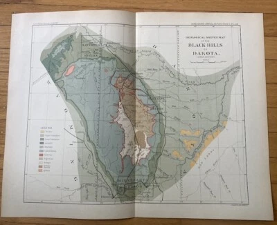 SOUTHERN BLACK HILLS, SOUTH DAKOTA, WYOMING Antique geology map 1901 - Image 1 of 4