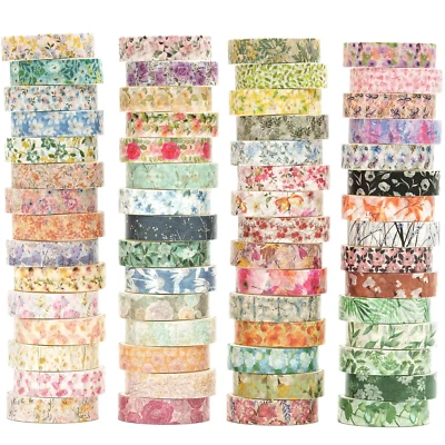 YUBX Flowers Washi Tape Set 60 Rolls Floral Patterns Decorative Skinny Blooms... - image 1 of 4