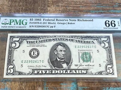 $5 1985 1978-E EC E-C Bloque Richmond FRN PMG 66EPQ - GEMA + Foto 1 de 2