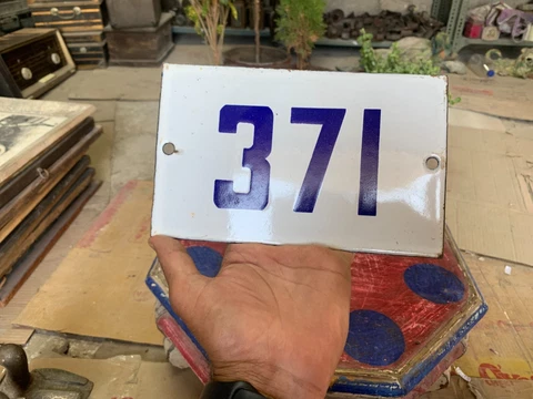 Vintage Door No. 371 Tin Enamel House Number Plate Outdoor Number Plate Plaque Cover