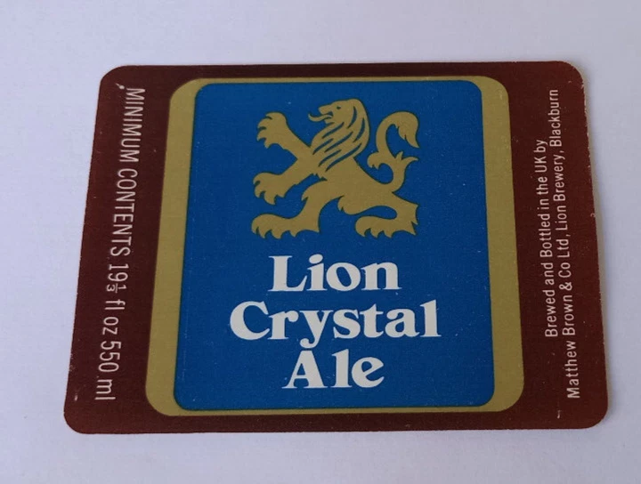 Matthew Brown - Blackburn - Lion Crystal  Ale - 550 ml  -  Vintage Beer Label - Image 1 of 1