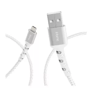 Iphone Charger iHome Fabric Braided Lightning to USB Cable, White, 6' - Picture 1 of 5