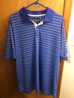 Polo de golf Pebble Beach Performance azul a rayas poliéster talla 2XL Foto 1 de 3