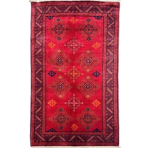 Alfombra de lana roja oriental afgana Khal Mohammadi hecha a mano (3' x 5') - Imagen 1 de 12