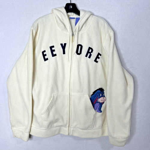 OFF WHITE Felpa con cappuccio vintage in pile ricamata Eeyore Pooh 100 acri donna panna maglione XL