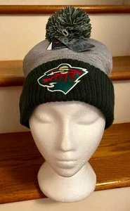 NHL MINNESOTA WILD GRAY KNIT POMPOM STOCKING HAT~CAP~BEANIE~WINTER~NWT - Picture 1 of 7