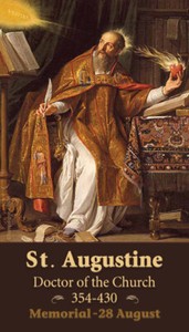 St. Augustine, Patron Saint of Theologians, LAMINATED Prayer Card 5-pack