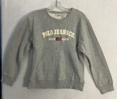 De Colección Años 90 Polo Sudadera Jeans Ralph Lauren Bandera Logo Gris Mujer M Lados Acanalados Foto 1 de 4