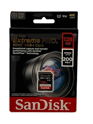 SanDisk Extreme PRO 128GB UHS-I U3 SDXC 200MB/s 4K Memory Card SDSDXXD-128G - Image 1 of 4