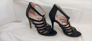 Ladies black 4 inch heel Stiletto Caged Gladiator Sandals shoes Size UK 5 - Picture 1 of 4