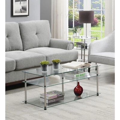 Convenience Concepts Living Room 3 Tier Coffee Table with Glass Top - Image 1 of 4