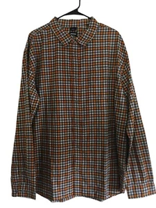 Prana Shirt Men's Size Medium Slim Orange Blue Plaid Los Feliz Flannel - Picture 1 of 7