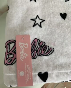 Barbie Beach Towel Bath Towel Pink White Heart Stars 100% Cotton 30x 54 ๐๐ - Picture 1 of 8