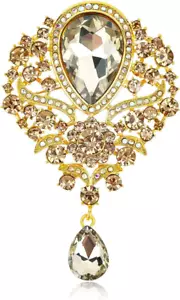 Elegant Vintage Gold Rhinestone Flower Brooch - Stunning Women's Pin - Picture 1 of 12