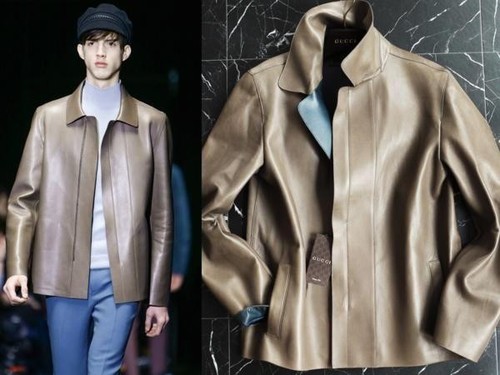 Gucci Rara giacca in pelle di vitello 48 L marrone sabbia