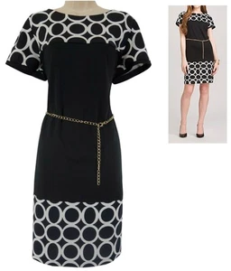 Roz & Ali Black White Ponte Knit Dress Gold Chain Belt Size 20W 2X New Plus Sz - Picture 1 of 7