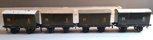 PRE WAR BASSETT LOWKE O GAUGE - RAKE OF 4 12 TON GOODS VANS 13897 N.E. - GREEN - Picture 1 of 13