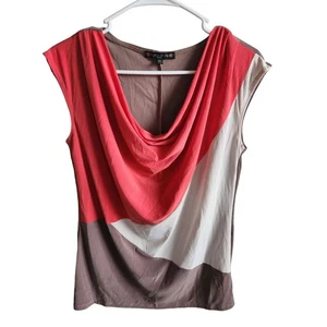 Suzie in the City Womens PM Petite Short Sleeve Scoop Neck Blouse Color Block - Picture 1 of 3