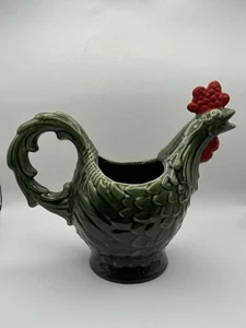 Vintage Haeger Rooster Pitcher Green w/Red Accents 8.75”Hx10”Lx4.5”W USA - Picture 1 of 10