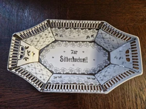 Antike Porzellan Schale Korb "Zur Silberhochzeit", Jugendstil  - Bild 1 von 6